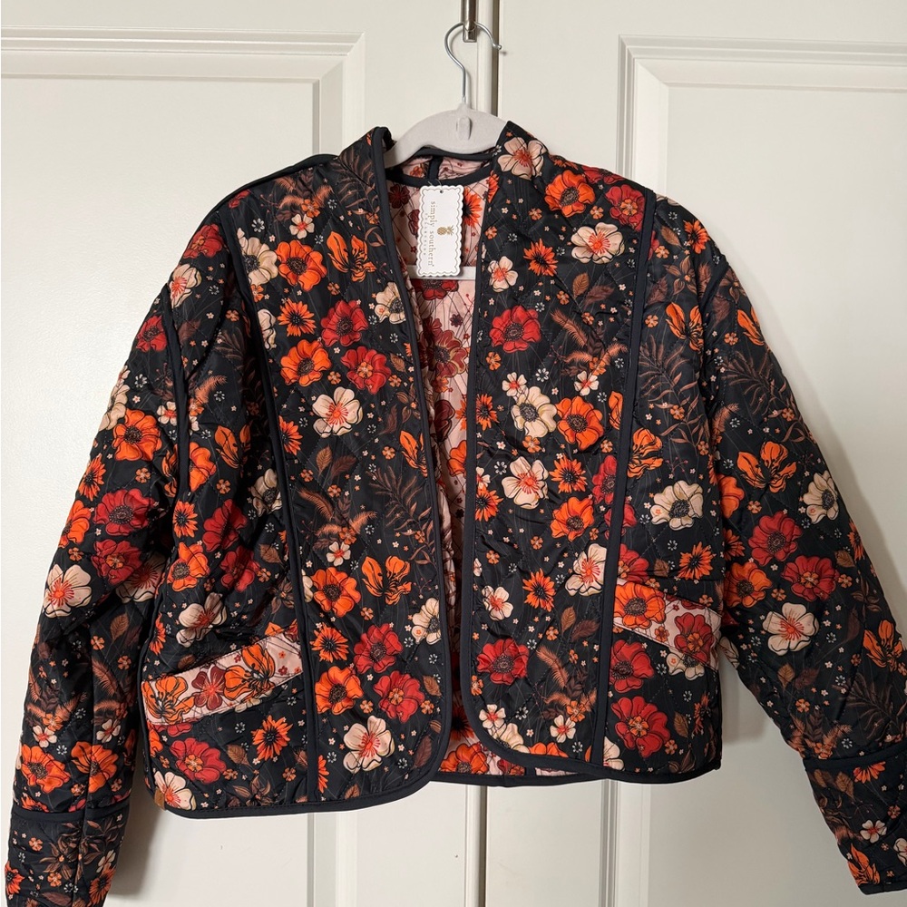 Simply Southern Floral Reversible Bomber Jacket - Red, Orange, Black